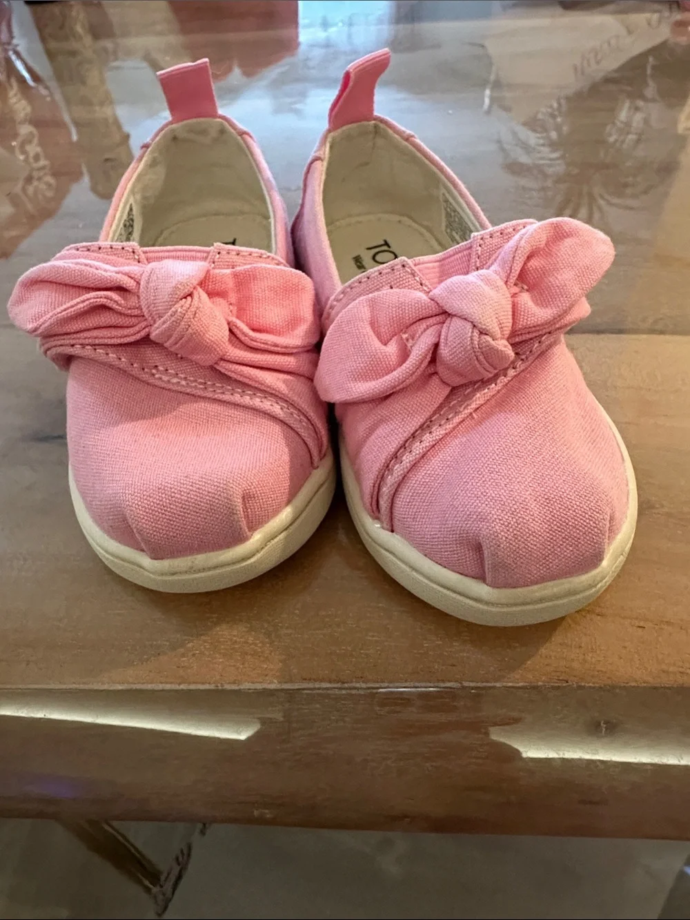 Toms Girls Pink Canvas Knot-Top Slip-On Moccasins Flats